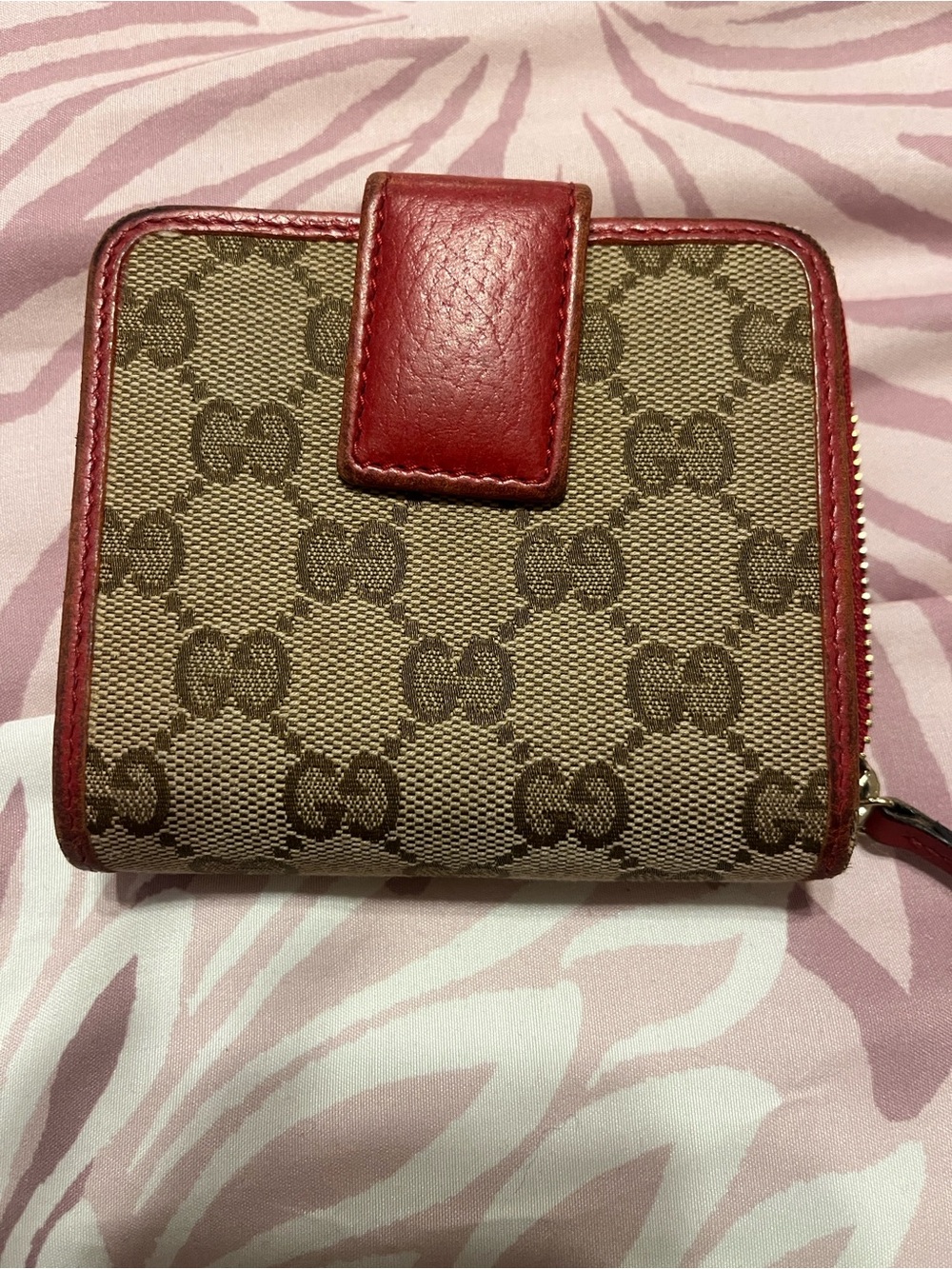 Gucci Brown GG Canvas Wallet with Red Trim